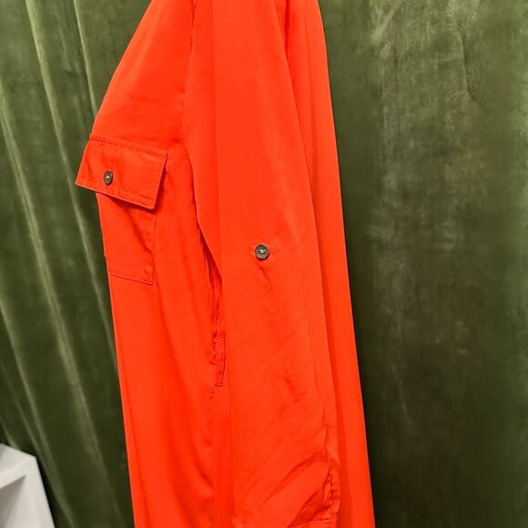 Red V-Neck Roll-Tab Sleeve Shirt Dress Live 4 Truth - Picture 6 of 8